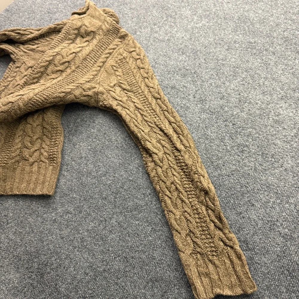 Polo Ralph Lauren Cable Knit Sweater Mens XXL Brown Cotton Hemp Roll Coller